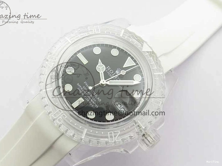 MiroTime 0116 Submariner Phantomlab Transparent KZF Best Edition Black Dial on White Rubber Strap VR StreetReady 2567